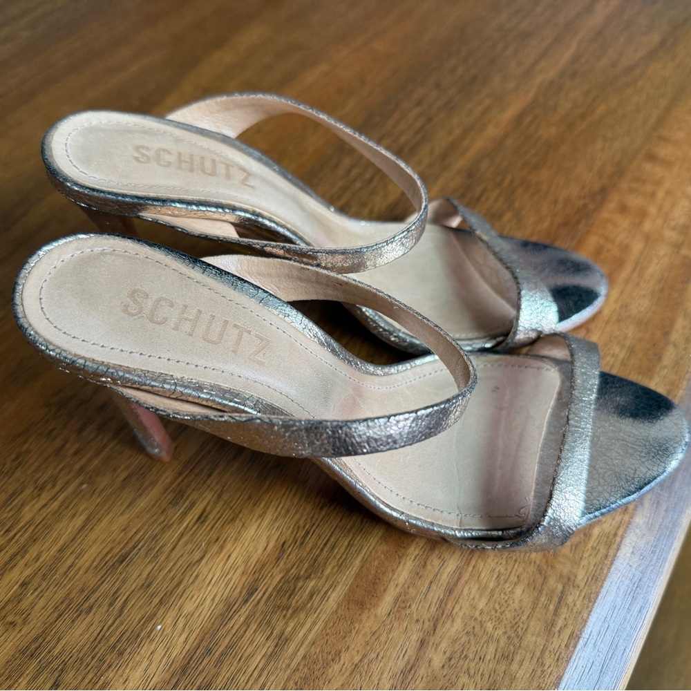 Schutz gold strappy mules Heels 5.5
